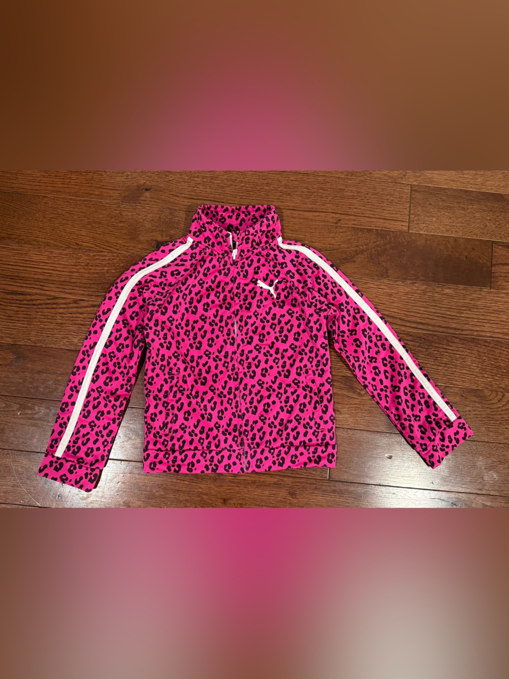 Puma Hot Pink Leopard Print Jacket with White Stripes